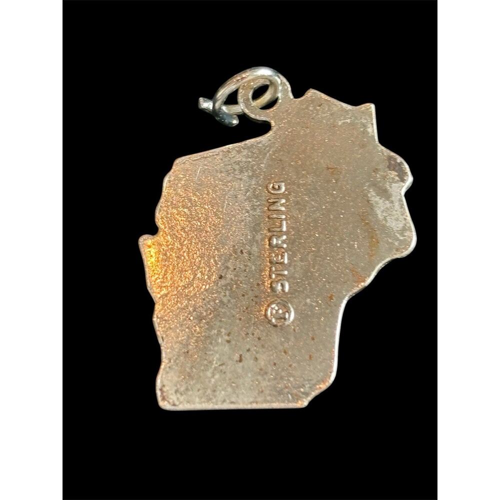 Vtg Sterling Silver Green Enamel Wisconsin State Charm 925 - Picture 2 of 4